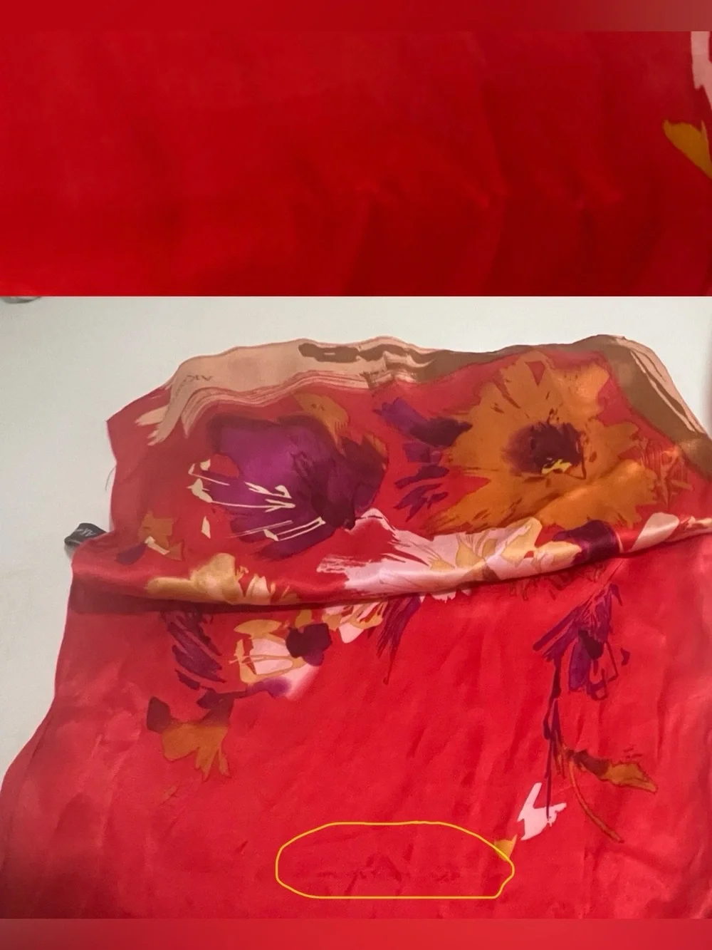 Vintage Anne Klein 100% Silk Scarf Brilliant Red Floral Print Long Rectangular